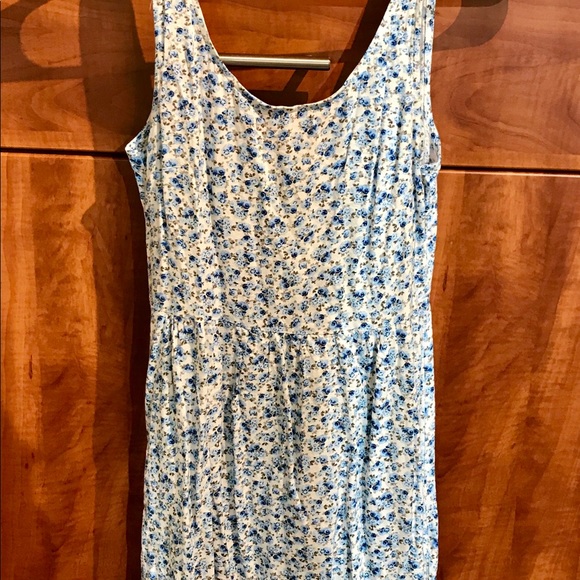 H&M | Dresses | Hm Blue White Floral Flower Mini Sleeveless Dress ...